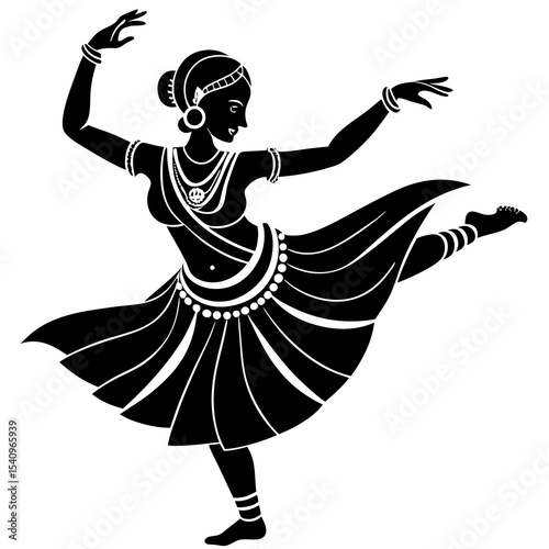 Silhouette of a graceful indian dancer in traditional attire