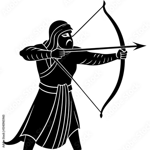 Ancient archer silhouette drawing illustration