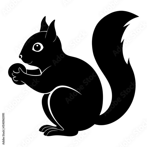 Black silhouette of a squirrel holding a nut
