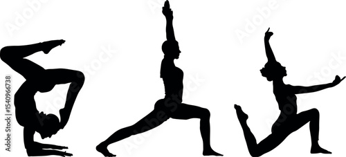 Vector silhouette of people doing yoga.