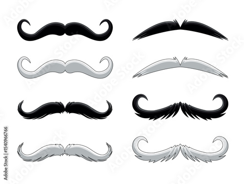 Black and white moustaches in vector.