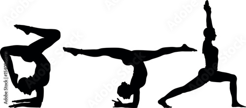 Vector silhouette of people doing yoga.