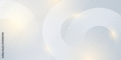 White abstract background with glowing circle geometric lines. Modern shiny gold luxury lines pattern. Futuristic technology concept. Vector illustration