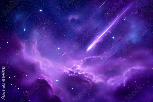 Majestic Purple Cosmic Nebula with Meteor Shower Effect
Purple Cosmic Cloud Band Across Stardust Galaxy