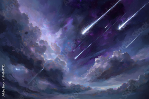 Majestic Purple Cosmic Nebula with Meteor Shower Effect
Purple Cosmic Cloud Band Across Stardust Galaxy