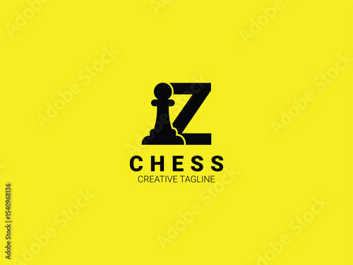 Letter Z chess logo with pawn. Chess sport monogram logo template