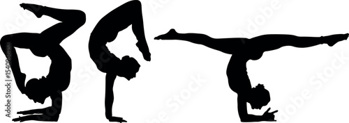 Vector silhouette of people doing yoga.