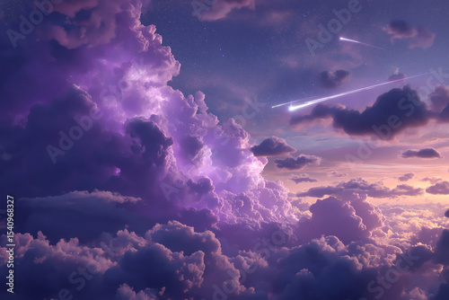 Majestic Purple Cosmic Nebula with Meteor Shower Effect
Purple Cosmic Cloud Band Across Stardust Galaxy