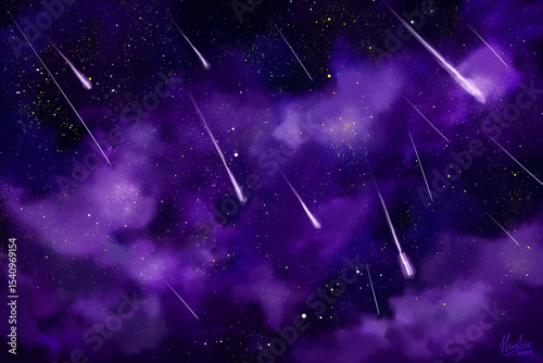Majestic Purple Cosmic Nebula with Meteor Shower Effect
Purple Cosmic Cloud Band Across Stardust Galaxy