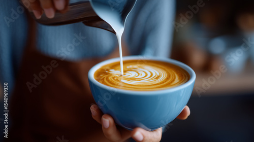 Artisan barista preparing latte art in a cozy cafÃ©.
