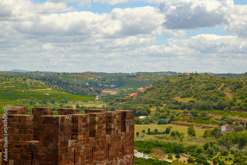 Anciemt battlements and surrounding countryside of Silves Castle in Portugal