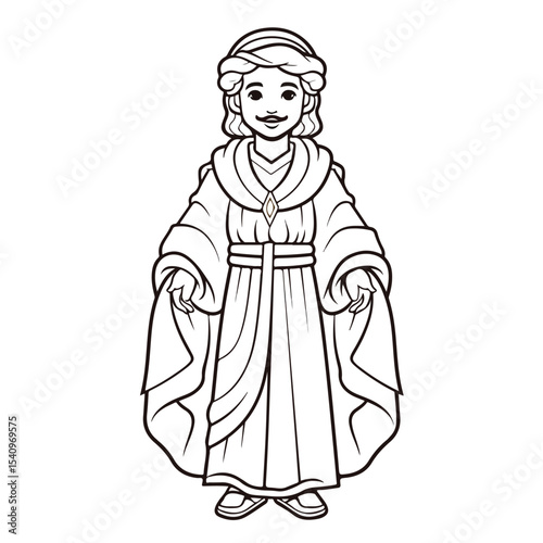 Religious Vector Illustration of Outlined Joseph Character in Manger Scene for Design Projects