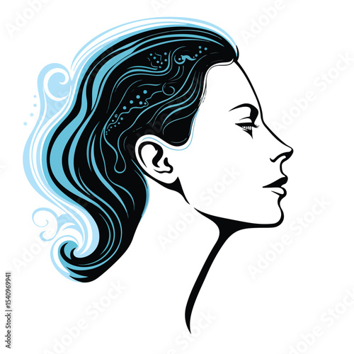 Professional Vector Illustration of Human Head in Profile Thinking with Creative Mind