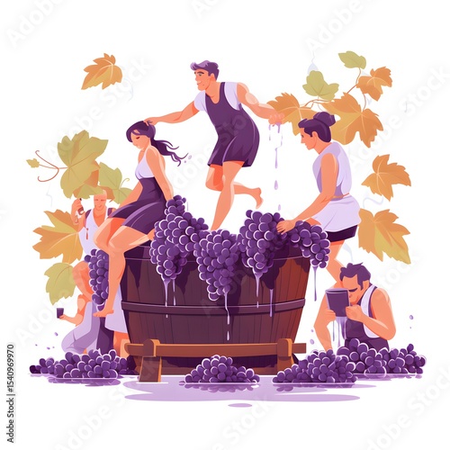 Professional Traditional Winemaking Process: Grape Treading Stomping in Action