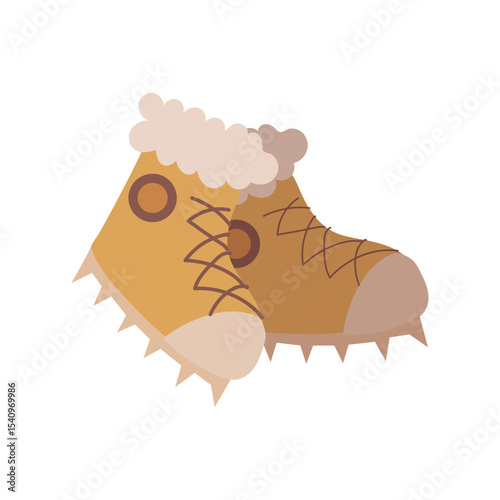Furry winter boots with spikes. Vector