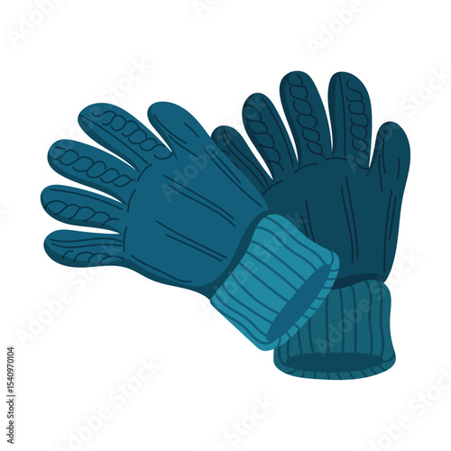 Knitted blue gloves pair. Vector