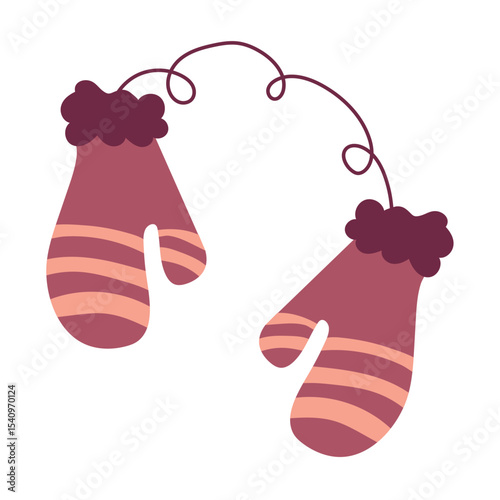 Striped mittens with string. Vector