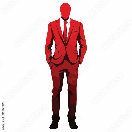 Professional Red Silhouette Shading Caricature of a Faceless Man for Creative Design Projects