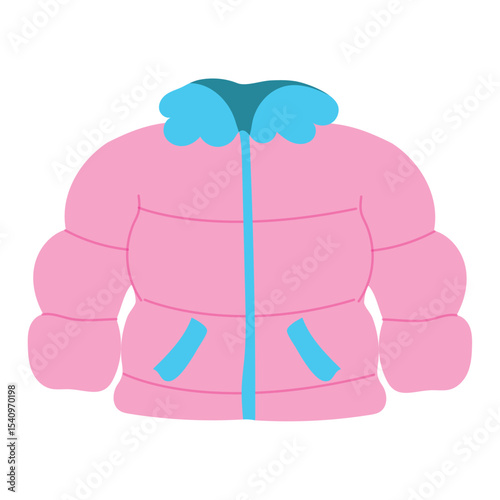Pink puffer jacket with blue. Vector