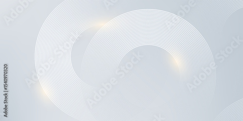 White abstract background with glowing circle geometric lines. Modern shiny gold luxury lines pattern.