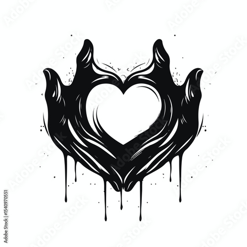Silhouette Hands Holding Heart - Symbol of Love and Care with Grayscale Background