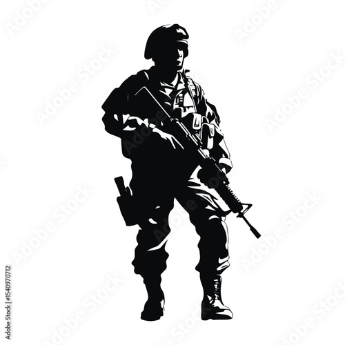 Professional Silhouette of Soldier Saluting with Rifle Showing Respect