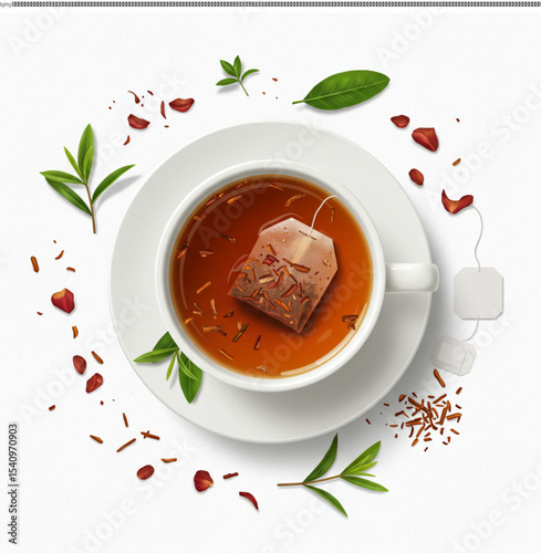 Aromatic Herbal Tea Cup of Tea with Ingredients