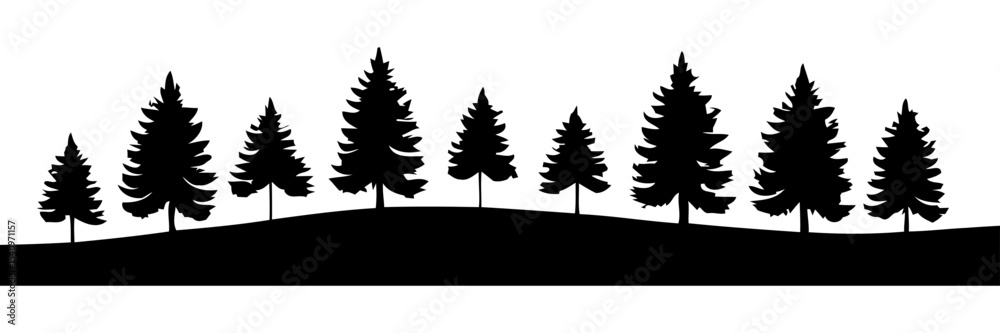 Fototapeta premium Misty pine forest outline atmospheric vector for meditation apps mindfulness content and foggy morning visuals