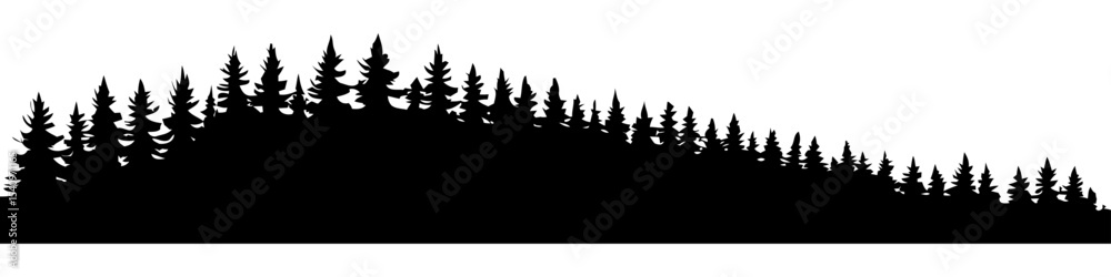 Obraz premium Dense pine forest silhouette winter scene vector for ski resorts Christmas merch and cold-weather tourism