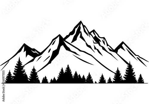 Sunset mountain forest silhouette dusk landscape vector for meditation apps nature retreats and scenic wall art