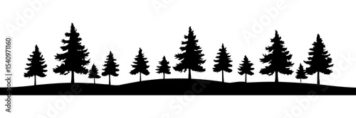 Sunrise pine tree line landscape vector golden hour lighting for yoga branding wellness content and nature retreats