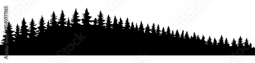 Dense pine forest silhouette winter scene vector for ski resorts Christmas merch and cold-weather tourism
