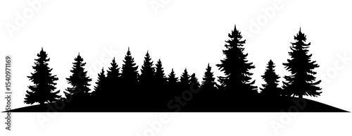 Hilltop pine trees silhouette scenic landscape vector for hiking posters eco-tourism and outdoor product branding