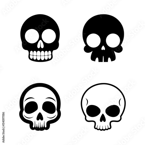 Cartoon skull squad playful bone characters Halloween vector art for kids costumes party invitations and candy packaging