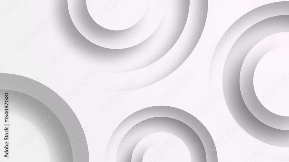 Animación minimalista de círculos trazados con relieve en fondo blanco
