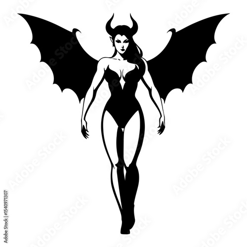 Demonic silhouette detailed wings fantasy monster vector for RPG character sheets horror movie posters and comic books