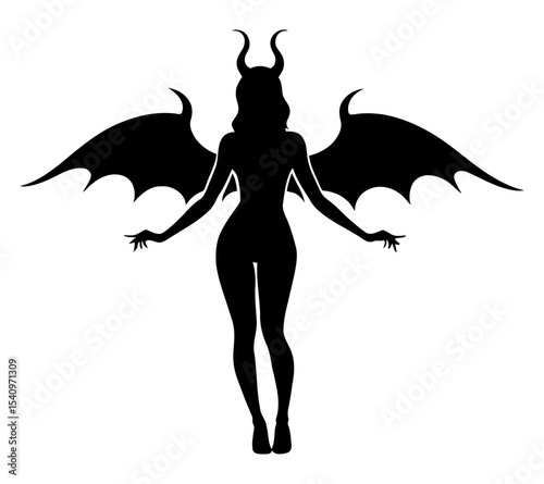 Mythical temptress outline dark fantasy art vector for metal band logos witchcraft content and supernatural fiction