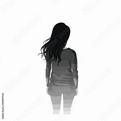 Abstract Blurred Silhouette Caricature of Faceless Woman - Vector Illustration