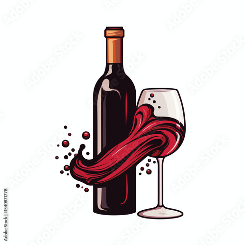Elegant Wine Bottle Illustration for Alcoholic Beverage Design Projects