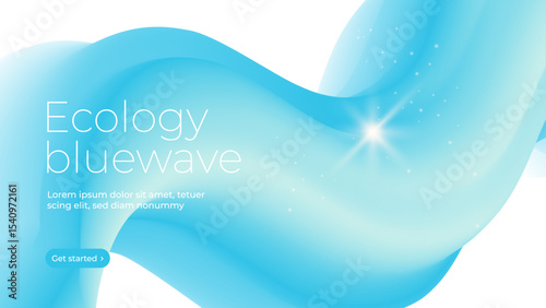 Abstract blue wave background with glowing star and light particles representing clean energy, ecology concept