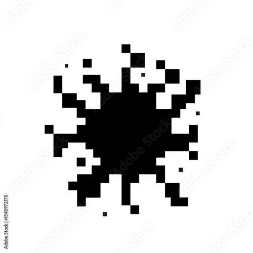 Pixelated black ink splatter in abstract form glitch style