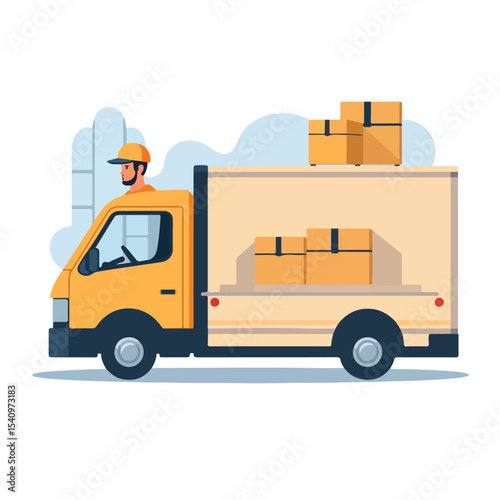 Professional Vector Illustration of Delivery Truck and Courier with Box for Transport Services