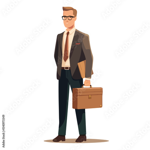 Professional Executive Businessman Character wearing Glasses in Elegant Suit Illustration for Business Presentations and Corporate Websites