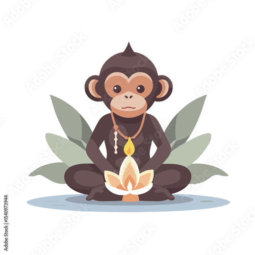 Professional Flat Design Monkey Holding Lotus Flower Icon for Web and Print Projects