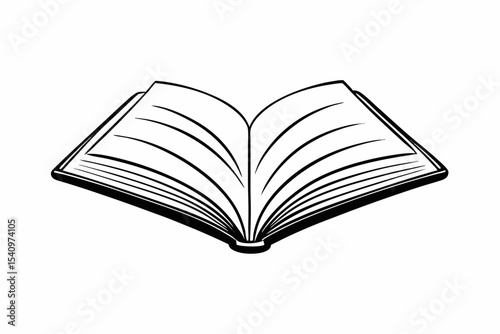 Black Line Art Open Book Illustration Three book pages