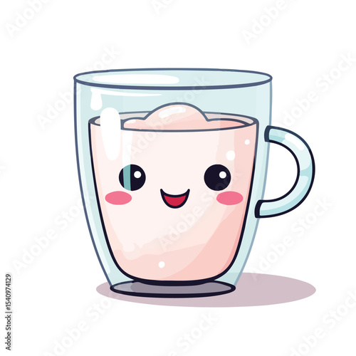 Colorful Kawaii Cute Cartoon Glass Cup Isolated Vector Illustration for Designs