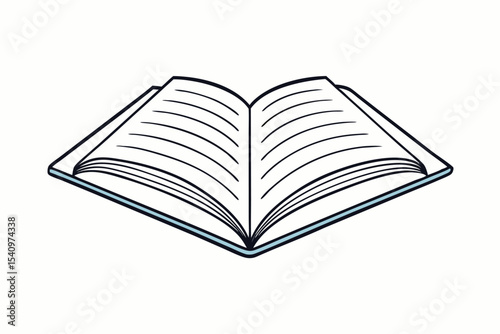 Open Book Outline Drawing Blank Pages Light Blue Border