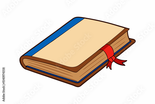 Open Old Book Tan Pages Blue Spine Red Ribbon open book