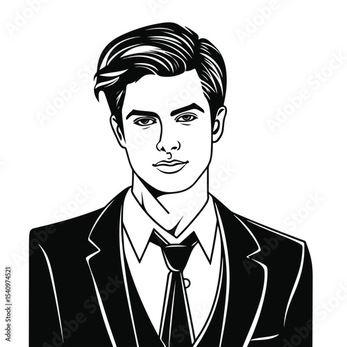Professional Handsome Young Man Icon Black Line Vector Image for Business Use