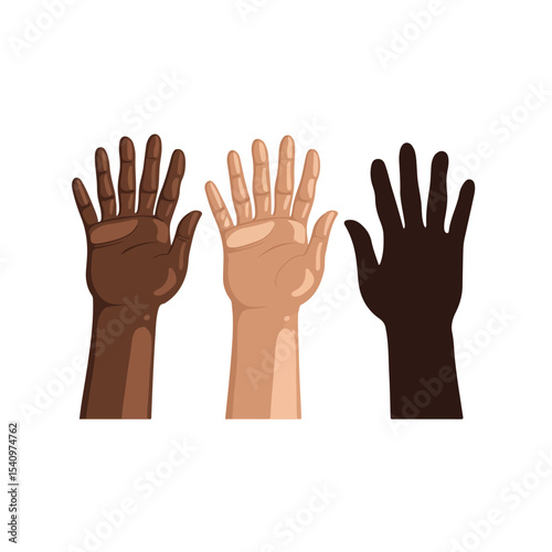 Diverse Human Hands Raised Up Isolated Vector Icon Illustration for Inclusion Concepts